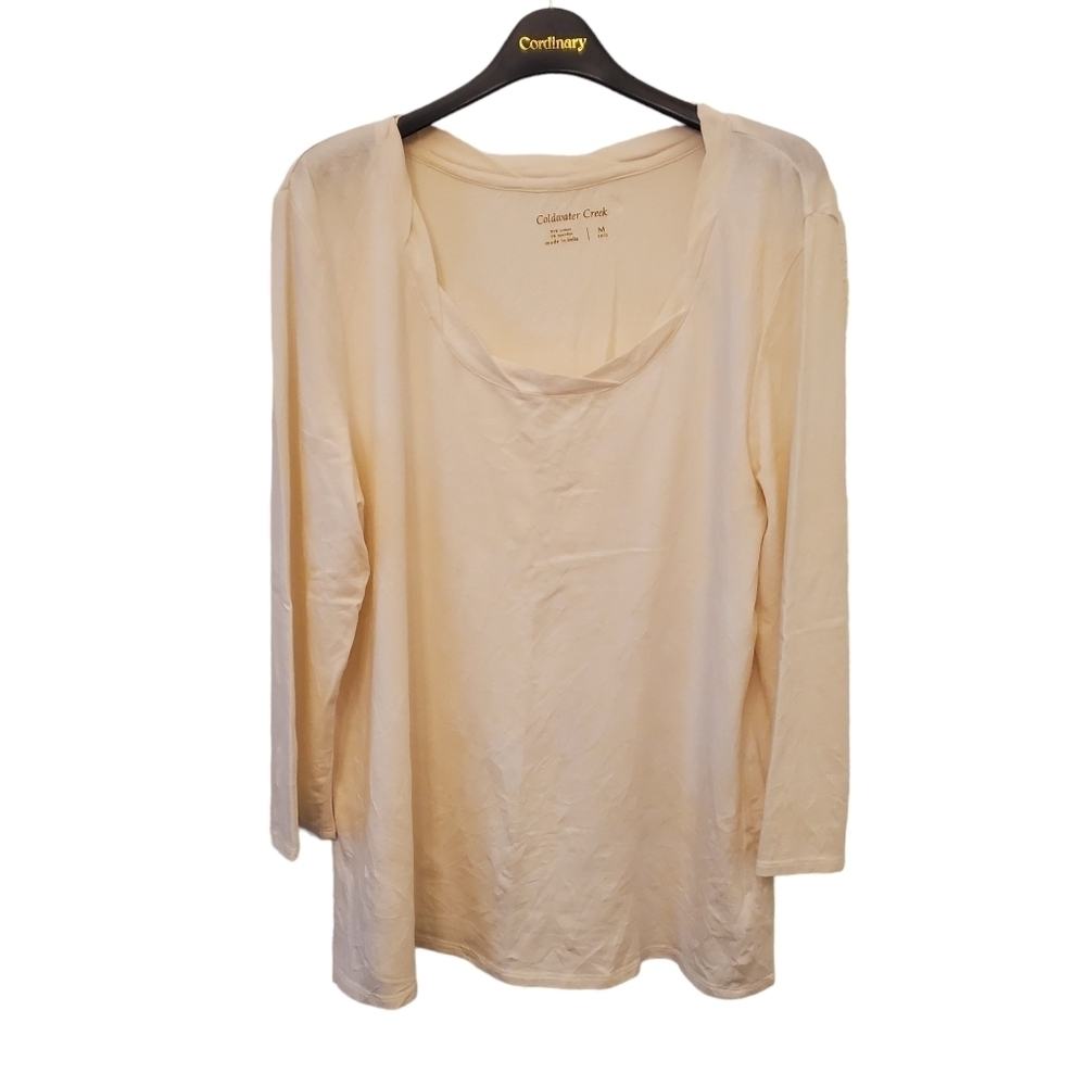 Coldwater Creek Medium Cotton Blend Stretchy Scoopneck Long Sleeve Tee